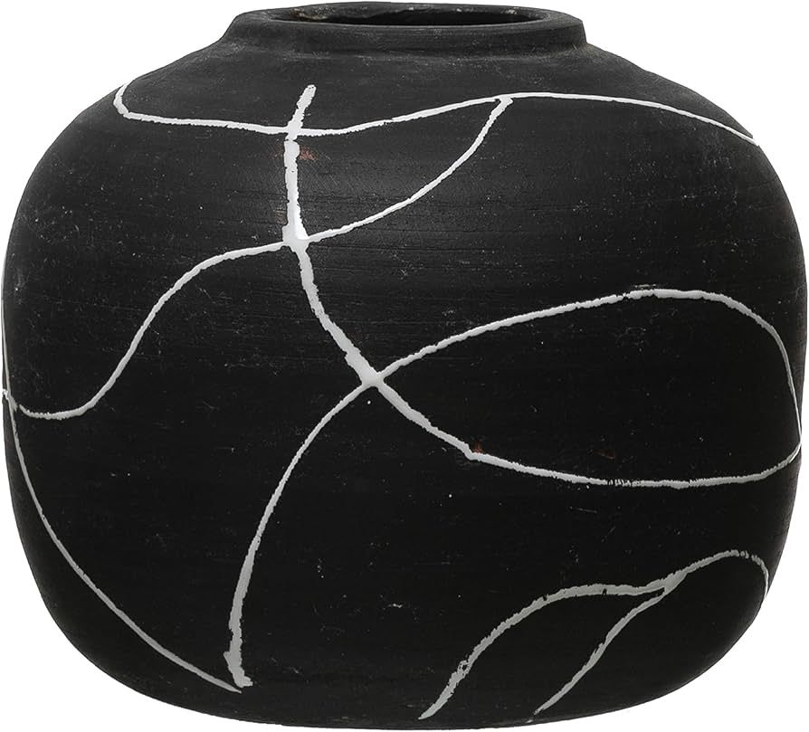 Creative Co-Op Hand-Painted Terra-Cotta, Black & White Vase | Amazon (US)
