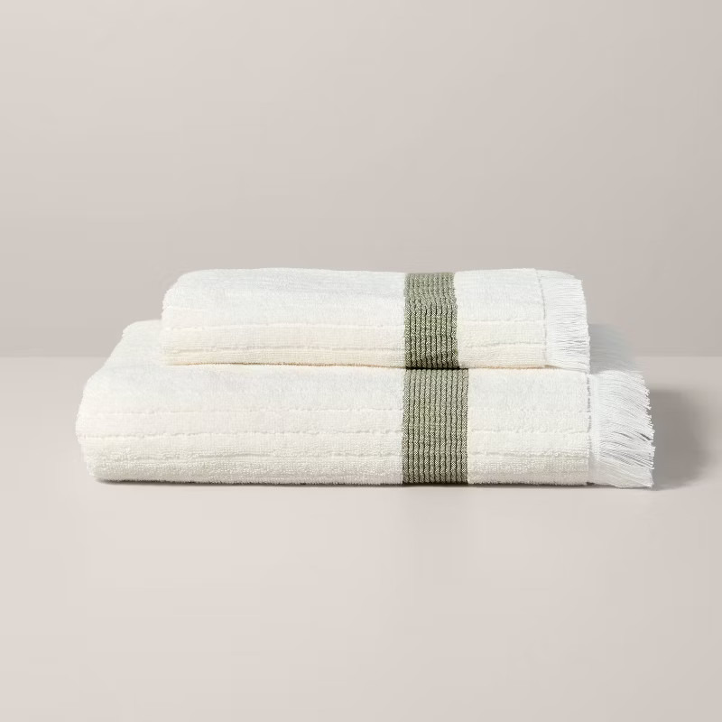 Textured Stripe Terry Bath Towel with Fringe - Hearth & Hand™ with Magnolia | Target