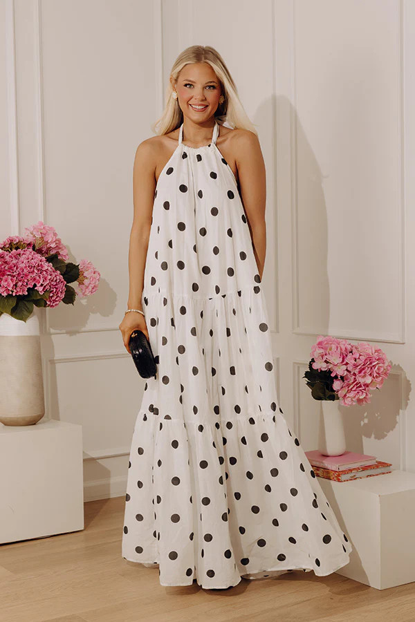Chic Spotlight Polka Dot Halter Maxi Dress | Impressions Online Boutique