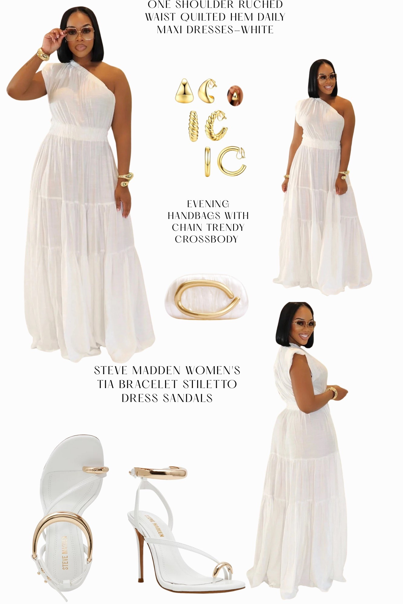 White One Shoulder Ruched Waist Quilted Hem Daily Maxi Dress. DM for direct link to shop! 

#LTKStyleTip #LTKBeauty