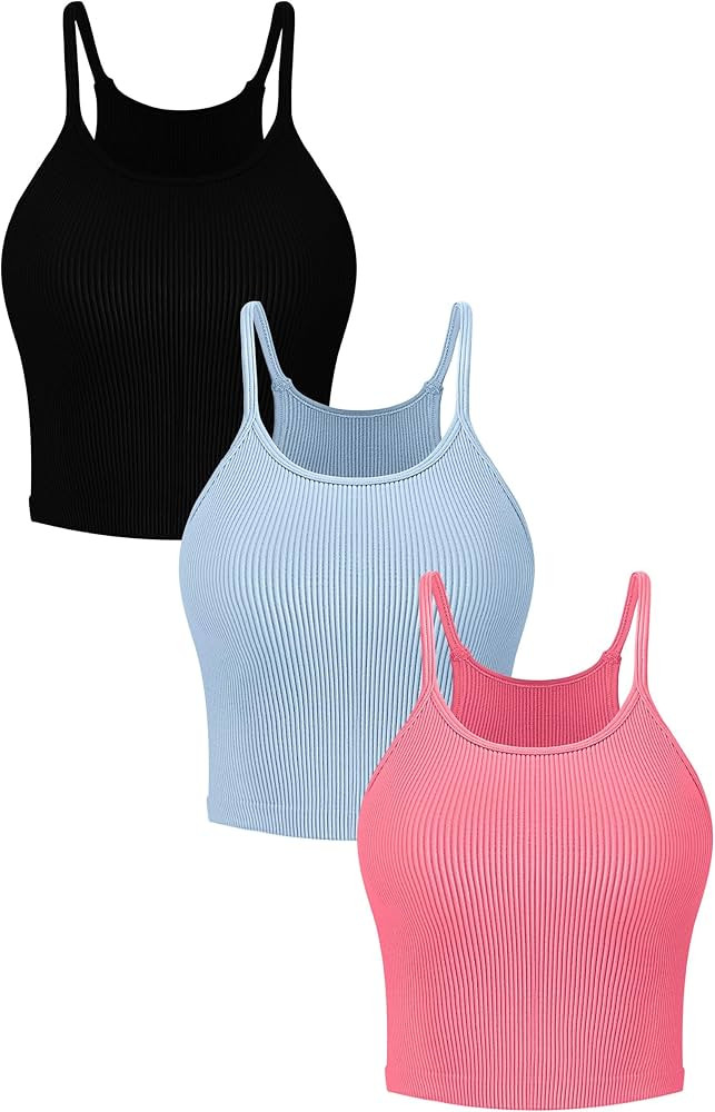 Vertvie Workout Crop Tank Tops for Women Sleeveless Spaghetti Strap Ribbed Camisole Tops Seamless... | Amazon (US)