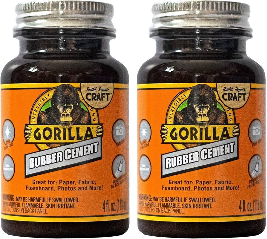 Gorilla Rubber Cement with Brush Applicator, 4 Fl oz, Clear, (Pack of 2) | Amazon (US)