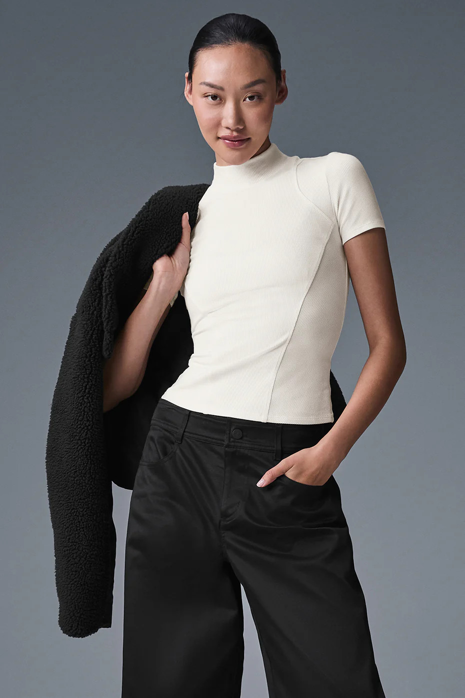 Ribbed Sea Coast Cropped Short Sleeve Tee | Alo Yoga (US)