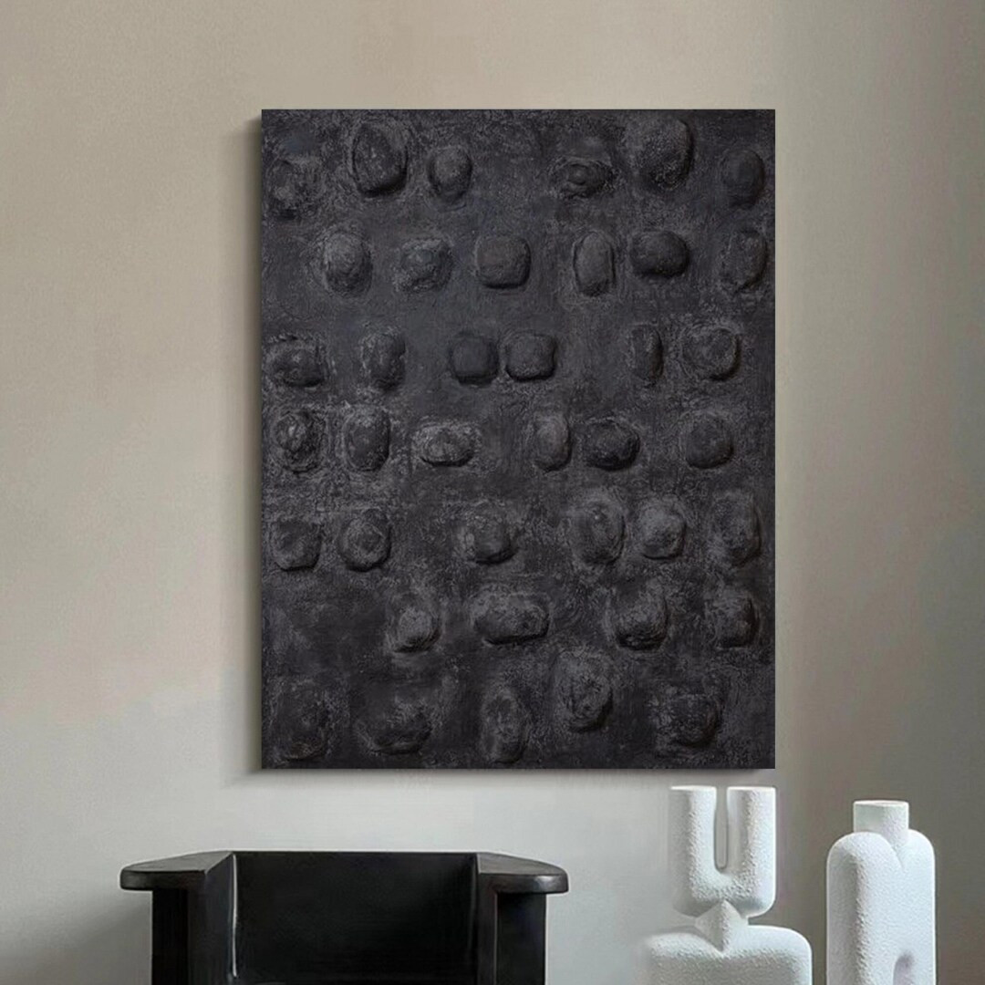 Black plaster art on canvas Black 3D Abstract Painting Black textured wall art Black plaster wal... | Etsy (US)