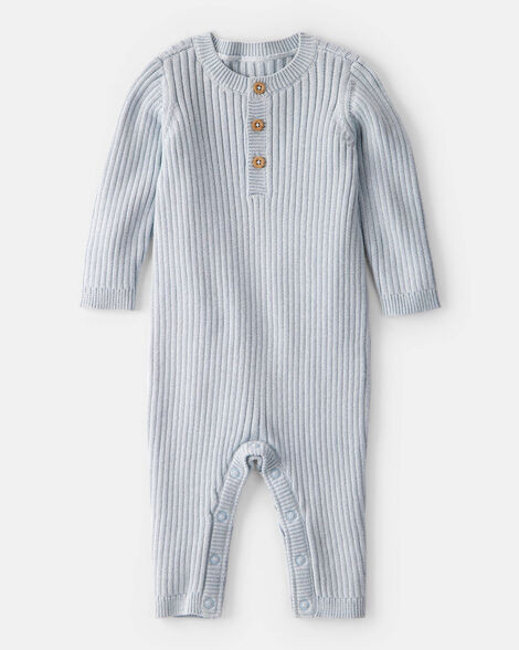 Baby Boy Ribbed Cotton Jumpsuit - Blue | Carter's Inc
