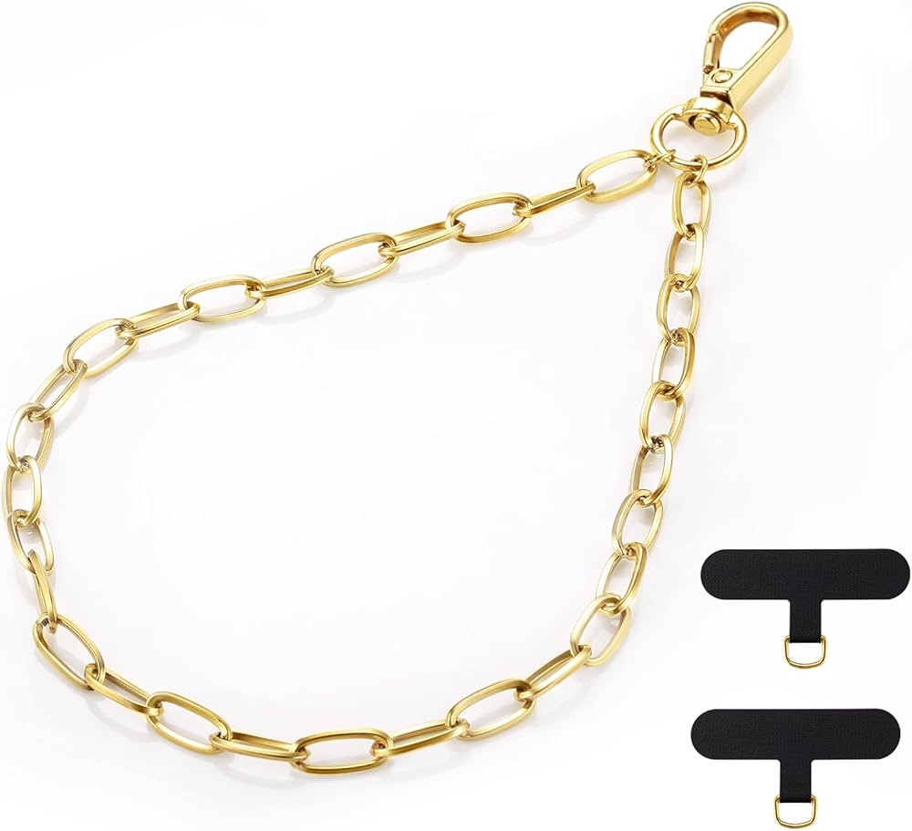 OUTXE Phone Wrist Lanyard Metal Chain, Gold Phone Wrist Strap with Tether Tab for Women Hands-Fre... | Amazon (US)