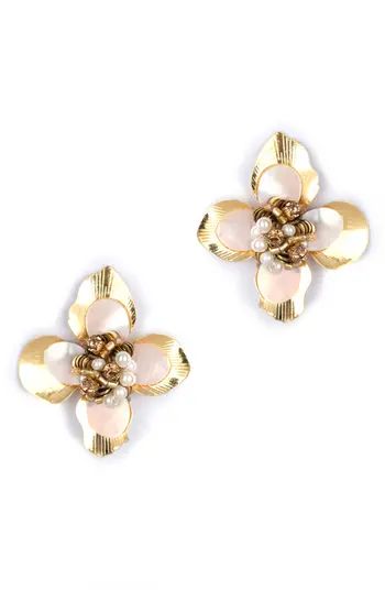 Deepa Gurnani Azura Imitation Pearl Beaded Floral Stud Earrings | Nordstrom | Nordstrom