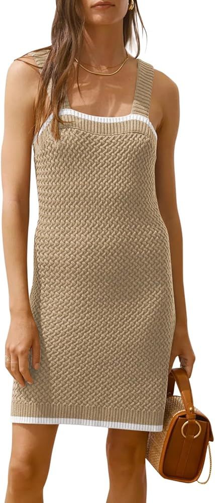 Saodimallsu Womens Bodycon Knit Tank Mini Dress 2024 Summer Sleeveless Square Neck Short Sweater ... | Amazon (US)