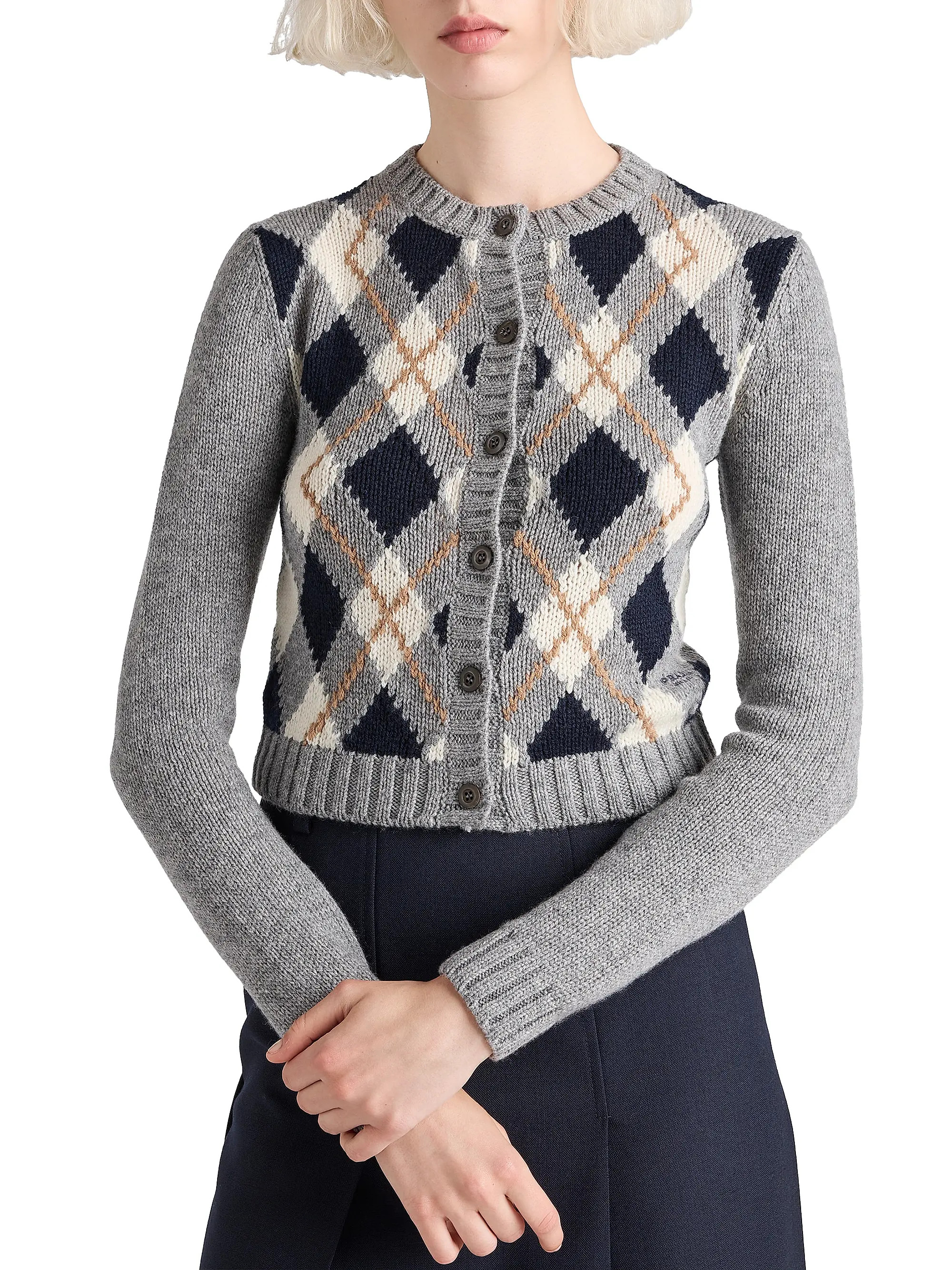 Prada Argyle Knit Cashmere Cardigan | Saks Fifth Avenue | Saks Fifth Avenue