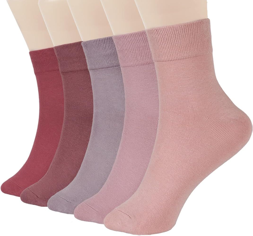 FGZ Women Thin Cotton Socks, Soft Cotton Bootie Socks Women Above Ankle Crew Socks 5 Pairs | Amazon (US)