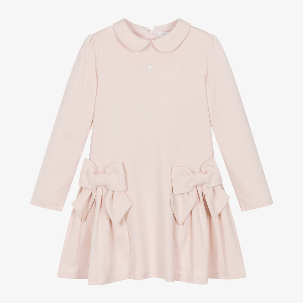 Girls Pink Cotton Jersey Bow Dress | Childrensalon