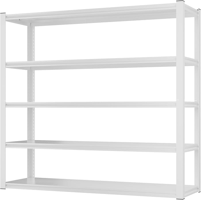Homdox 48”W Garage Shelving, 3000LBS Heavy Duty Storage Shelves, 5 Tier Adjustable Metal Shelves for Storage, Industrial Shelving Commercial Utility Shelf, 48" W x 24" D x 72" H, White | Amazon (US)