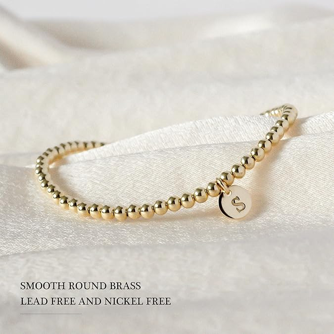 Turandoss Gold Initial Bracelet for Women - Dainty 14K Gold Plated Letter A-Z Charm Disc Bracelet... | Amazon (US)