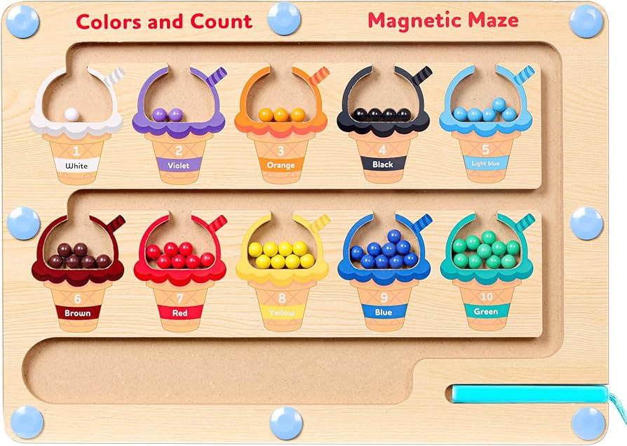 summidate Magnetic Color and Number Maze, Wooden Ice Cream Magnet Puzzles Board for Kids, Montess... | Amazon (US)