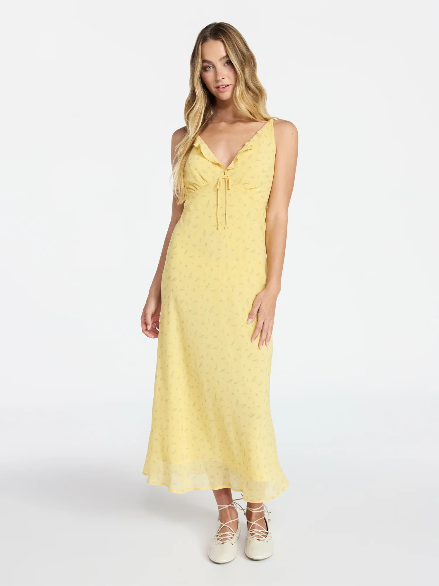 No Boundaries Sleeveless Ruffle Midi Dress, Women's XXS-XXL | Walmart (US)