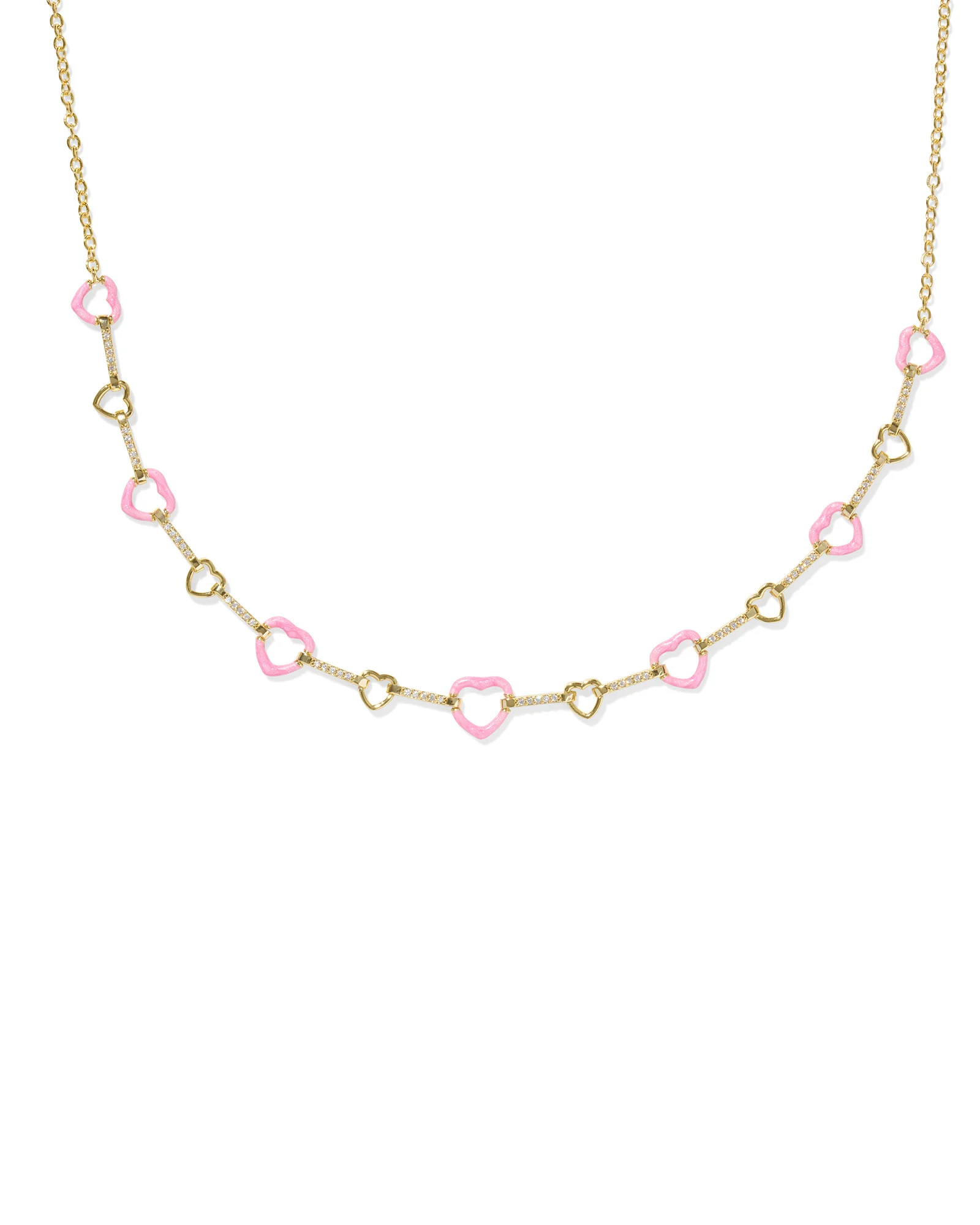 Haisley Heart Gold Strand Necklace in Pink Pearlescent Enamel | Kendra Scott | Kendra Scott