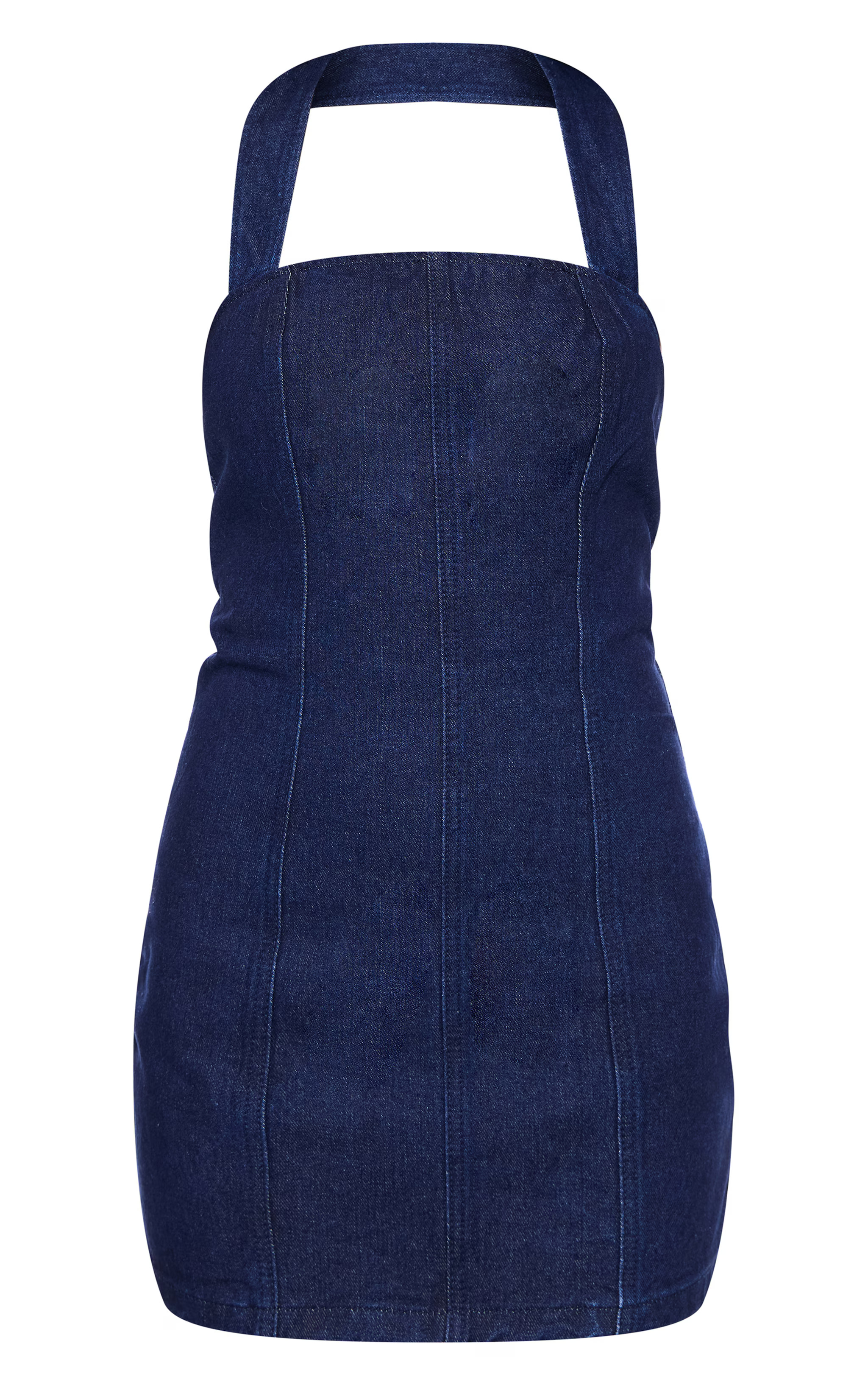 Indigo Halterneck Denim Mini Dress | PrettyLittleThing US