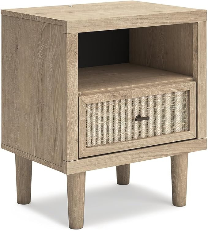 Signature Design by Ashley Cielden Farmhouse 1 Drawer Nightstand with Open Shelf, LED Lights, Wir... | Amazon (US)