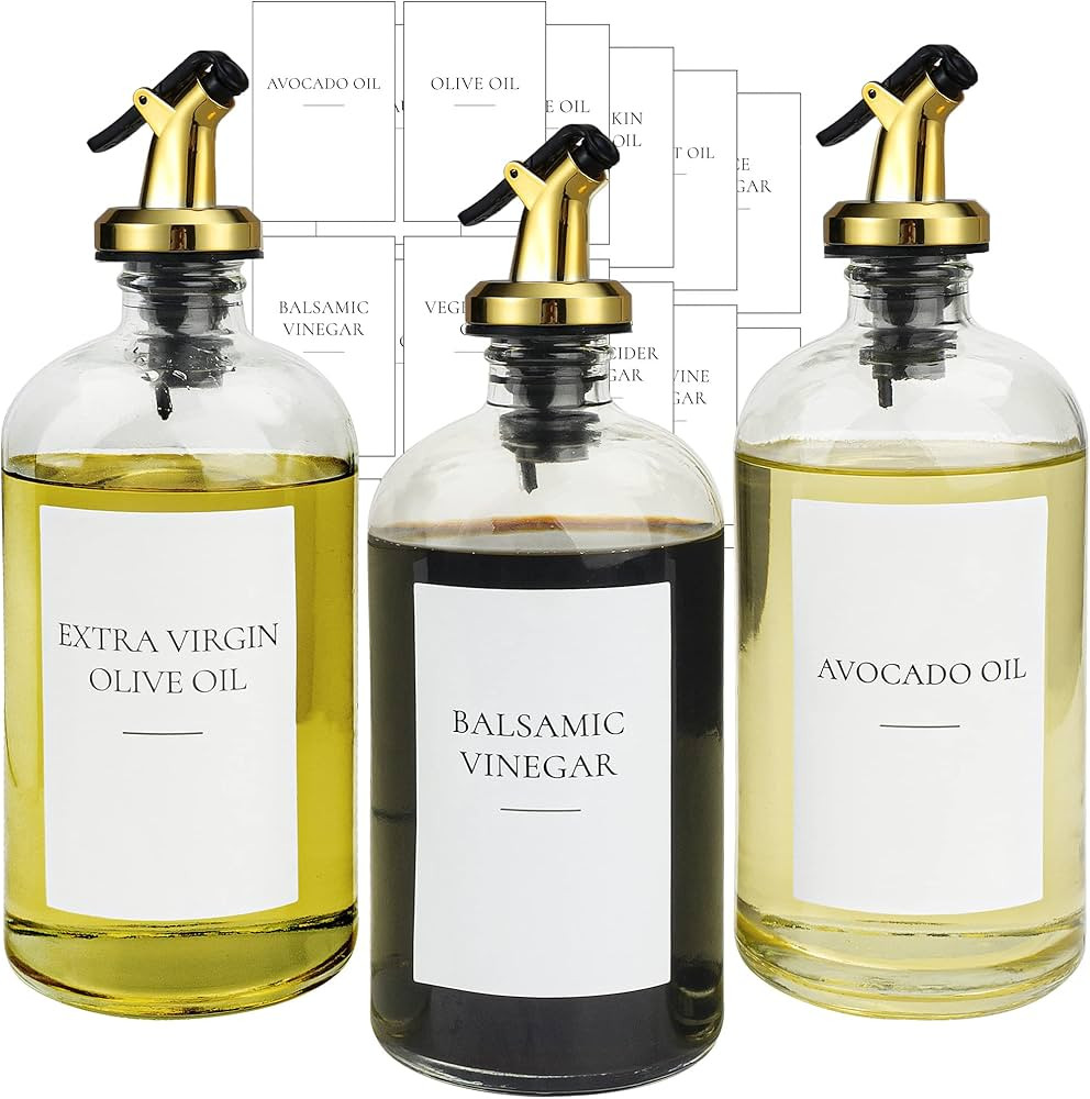 Ezebesta 3PCS Oil Vinegar Glass Dispensers 480ml Anti-corrosion Cooking Oil Bottles with Rust-pro... | Amazon (CA)