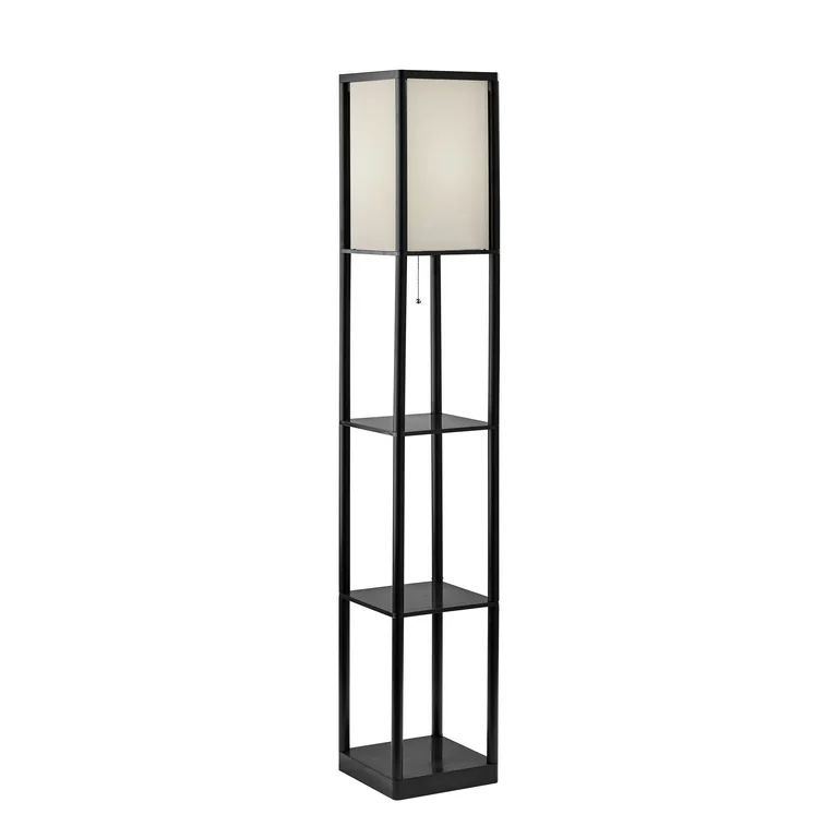 Mainstays 62 Inch Tall Shelf Floor Lamp, Black with White Fabric Shade | Walmart (US)