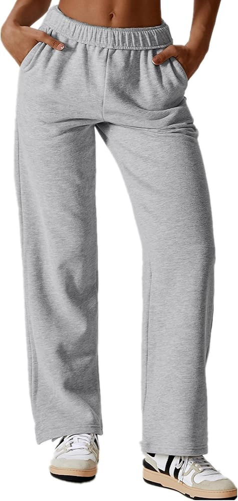 ABOCIW Women's Fleece Lined Wide Leg Sweatpants Elastic High Waisted Baggy Athletic Joggers Pants... | Amazon (US)