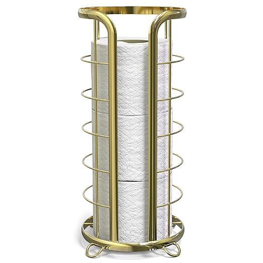 BROOKSTONE, Gold Toilet Paper Holder, Freestanding Bathroom Tissue Organizer, Minimalistic Storag... | Amazon (US)