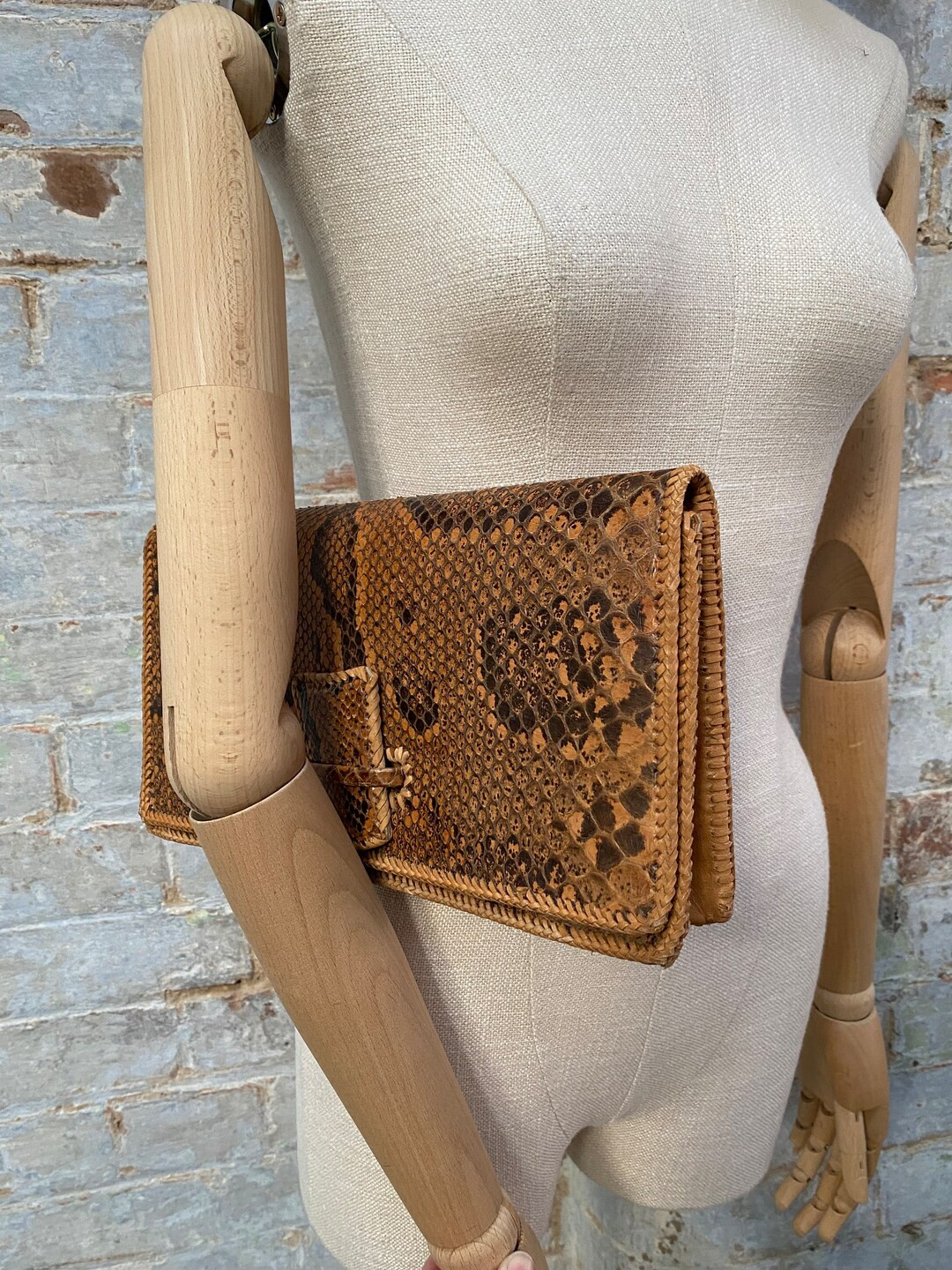 Large Vintage Clutch Bag Snakeskin Brown Leather - Etsy | Etsy (US)