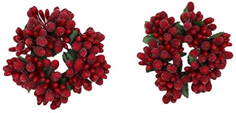 Set of 2 (Two) 3-inch Beaded Berry Wreath Candlering Candle Napkin Ring Winterberry Red | Amazon (US)