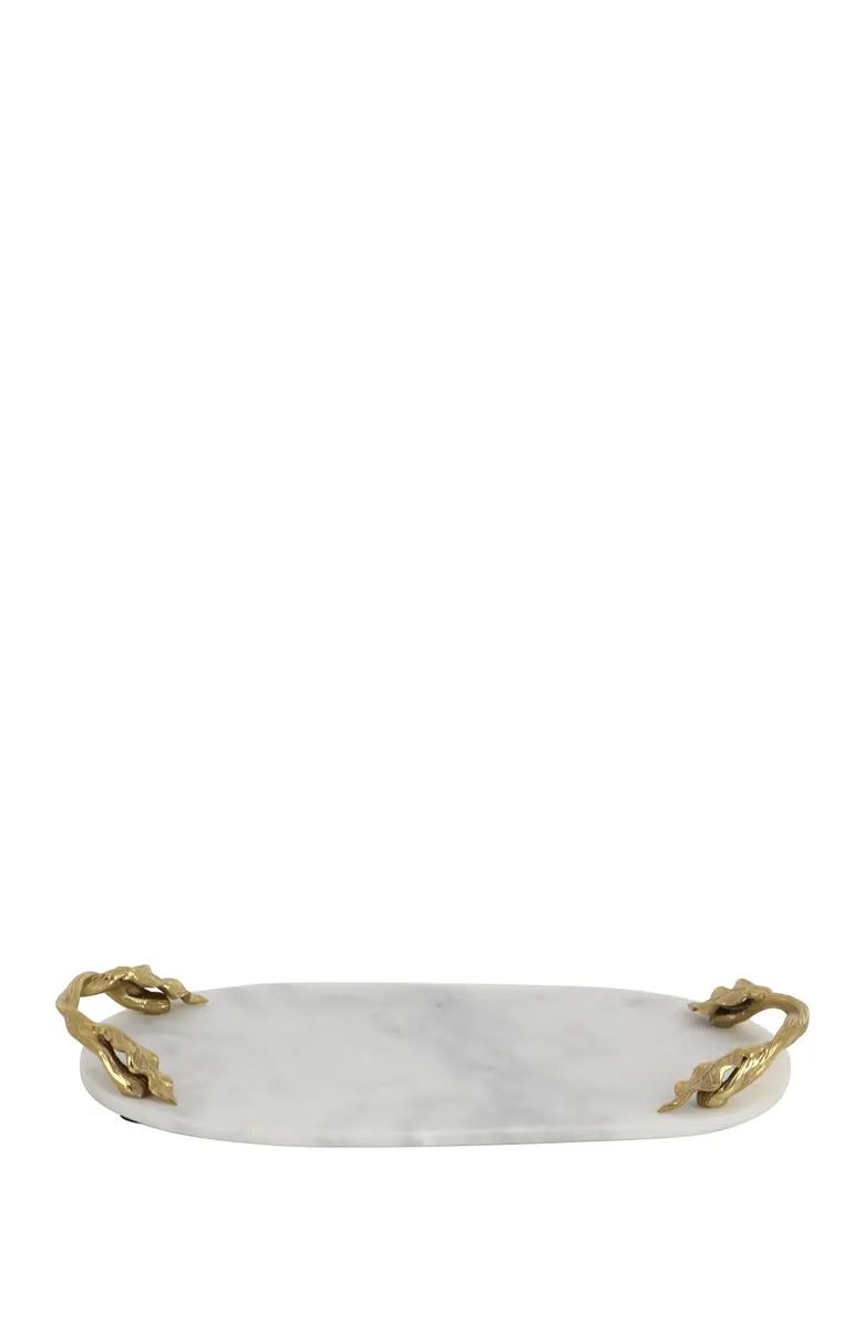White Marble Glam Tray with Goldtone Twisted Leaf Handles | Nordstrom Rack