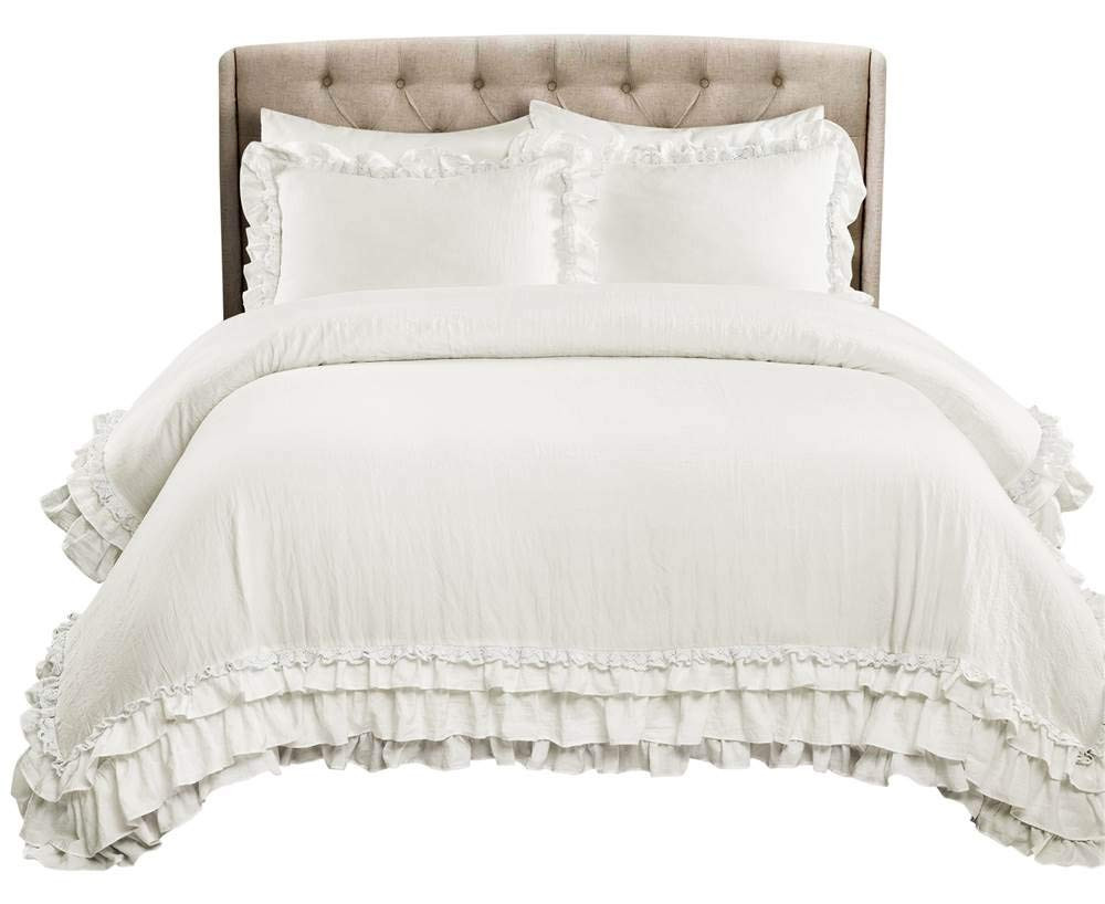 Lush Decor Ella Shabby-Chic Ruffle Lace 3-Piece Full/Queen Comforter Set (White) | Amazon (US)
