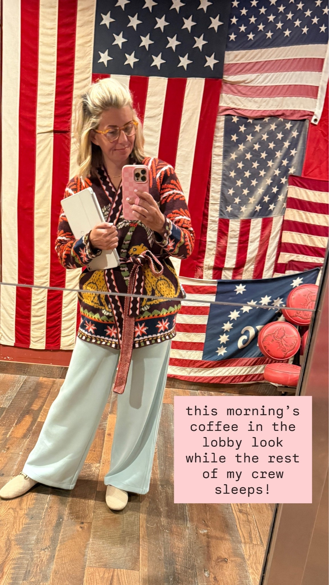 My coffee look this morning…
Cardigan - xs 
Pants - small petite 
Shoes - 8 tts

 Codes:
*Boden - VQCT for 15% off 
*Loopy - mixandmatchmadness