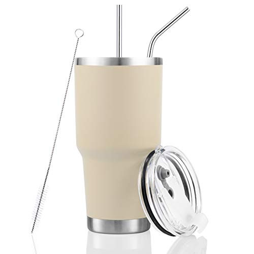 30oz Cream Tumbler Stainless Steel Insulated Travel Mug with Straw Lid Cleaning Brush (30oz Cream) | Amazon (US)