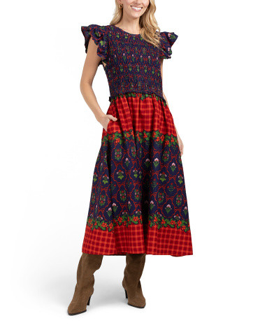 Flutter Sleeve Plaid Floral Maxi Dress | TJ Maxx