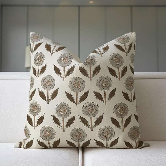 Handmade Block Print 22X22 Inch Thick Cotton Throw Pillowcase Cushion Cover, Summer, Spring, Fall... | Amazon (US)