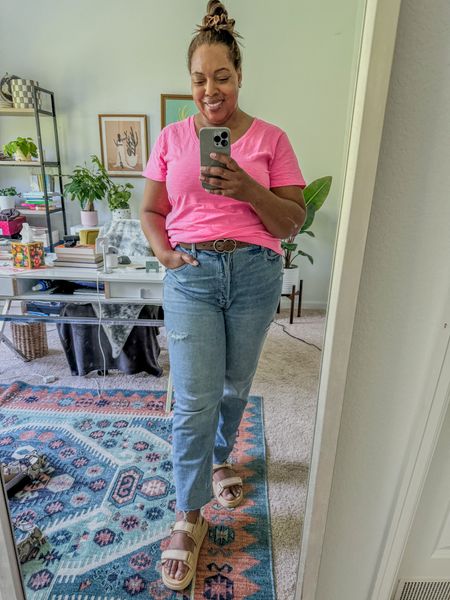 Day off casual vibes 😎

Loving these pieces from great brands that don’t break the bank. Each piece is under $50. The pink tee in this exact shade is sold out but I’ve linked great alternatives. 

To achieve this look: 
Grab your favorite slightly oversized tee (go one size up if it’s really fitted), then add medium wash denim, distressing optional. 

Accessorize the look with a neutral belt and this season’s hottest shoe style — a platform 3 strap sandal. These are in a raffia material and I love the departure from an expected leather look. 

Everything linked is available up to at least a size 18, with most going to size 24  

Cheers to the weekend!


#LTKxTarget #LTKplussize #LTKfindsunder50