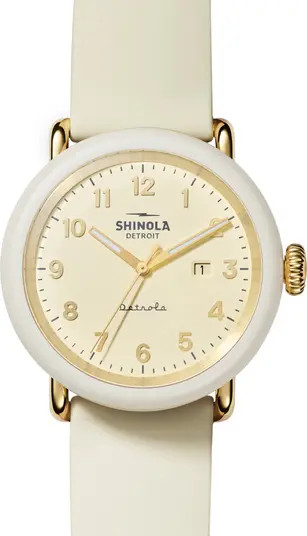 Detrola Au Gold Silicone Strap Watch, 43mm | Nordstrom