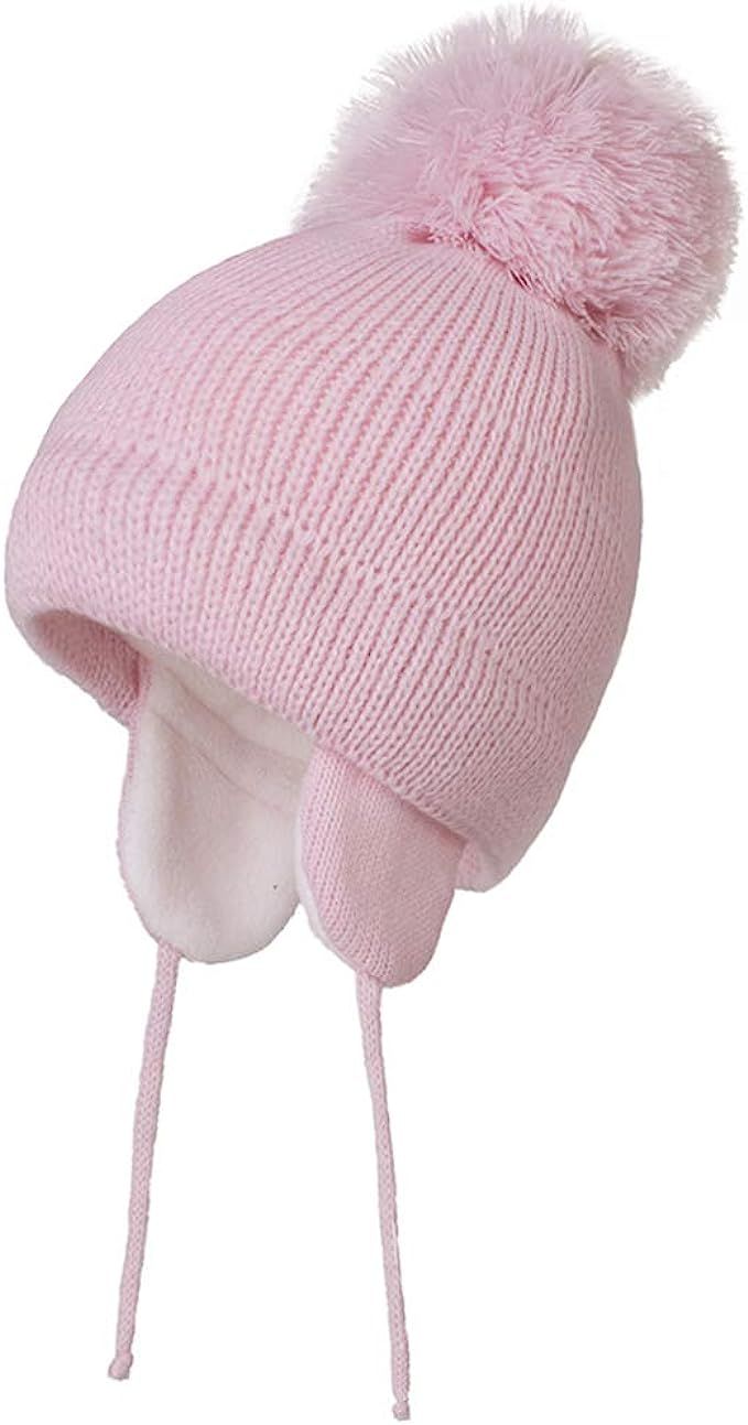 Baby Beanie Earflaps Hat - Infant Toddler Girls Boys Soft Warm Knit Hat Kids Winter Hat with Flee... | Amazon (US)