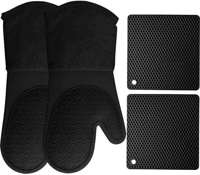 HOMWE Silicone Oven Mitts and Pot Holders, 4-Piece Set, Heavy Duty Cooking Gloves, Kitchen Counte... | Amazon (US)