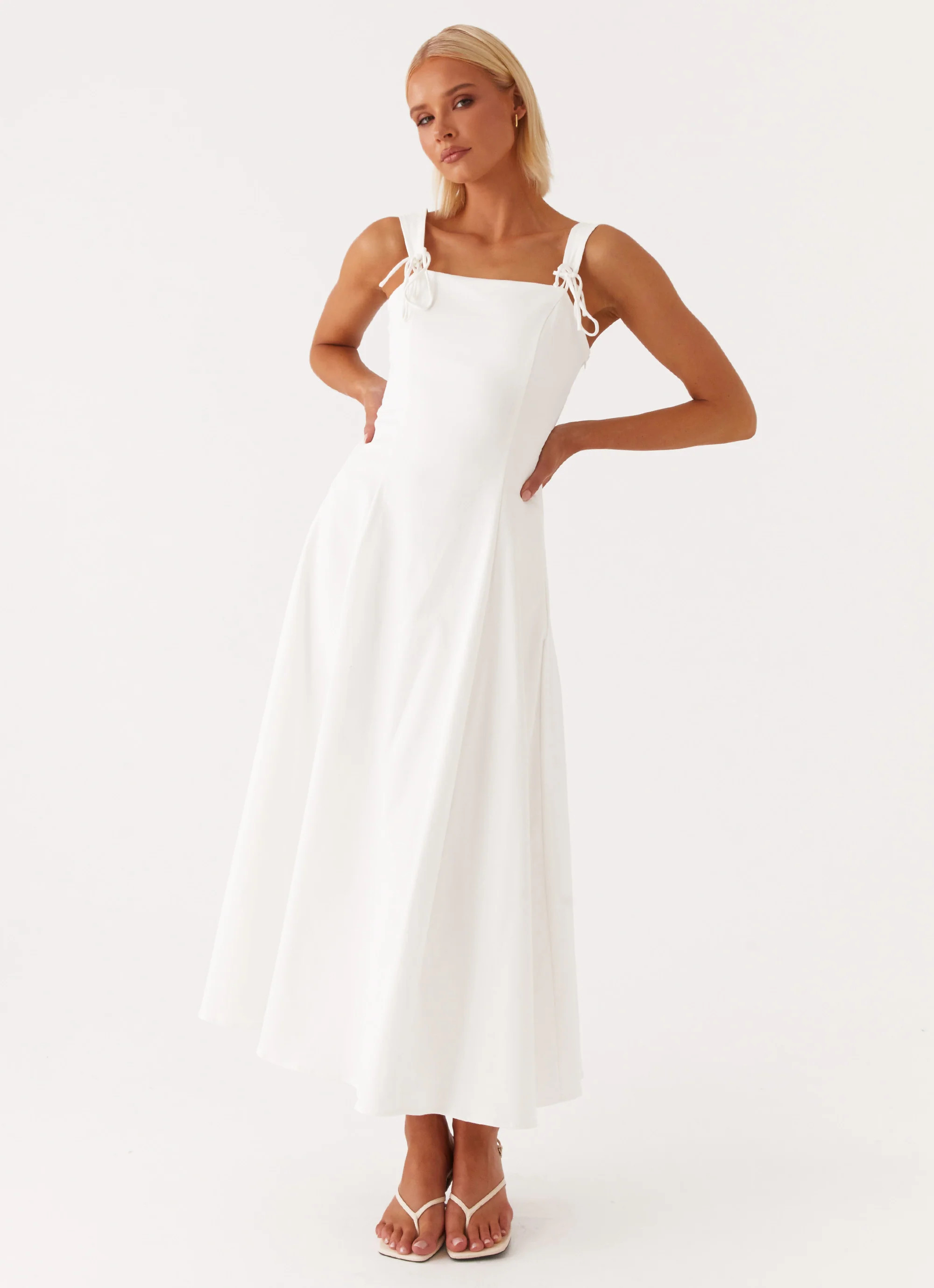 Jamaya Tie Midi Dress - White | Peppermayo (Global)
