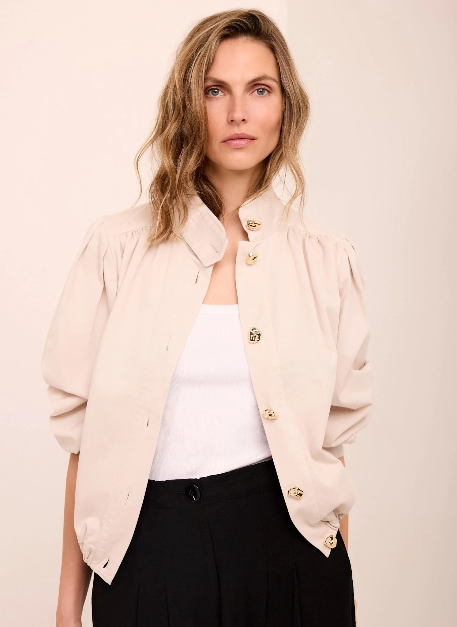 Neutral Cotton Blend Jacket | Mint Velvet