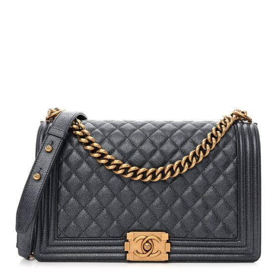 Metallic Calfskin Quilted New Medium Boy Flap Charcoal | FASHIONPHILE (US)