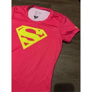 Under Armour Heatgear Pink Top DC Superman Logo Fitted Activewear Womens Sz M | Poshmark