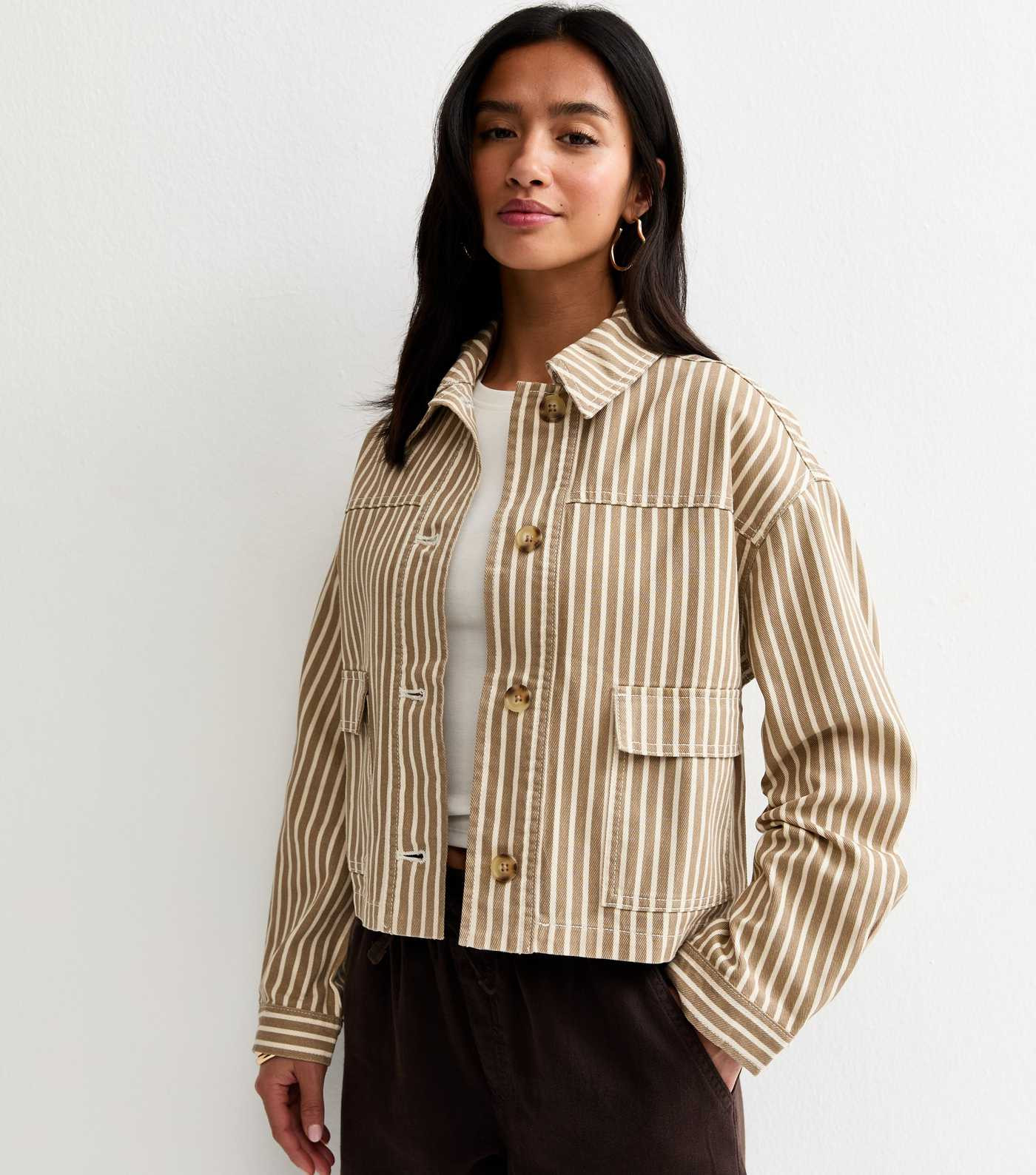 Petite Mink Cotton Striped Shacket | New Look | New Look (UK)