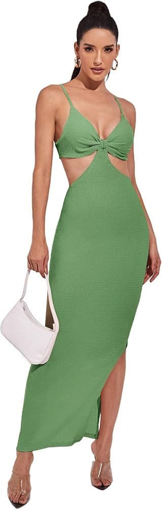 SheIn Women's Cut Out Split Bodycon Maxi Dress Slit Backless Sleeveless V Neck Long Dresses | Amazon (US)