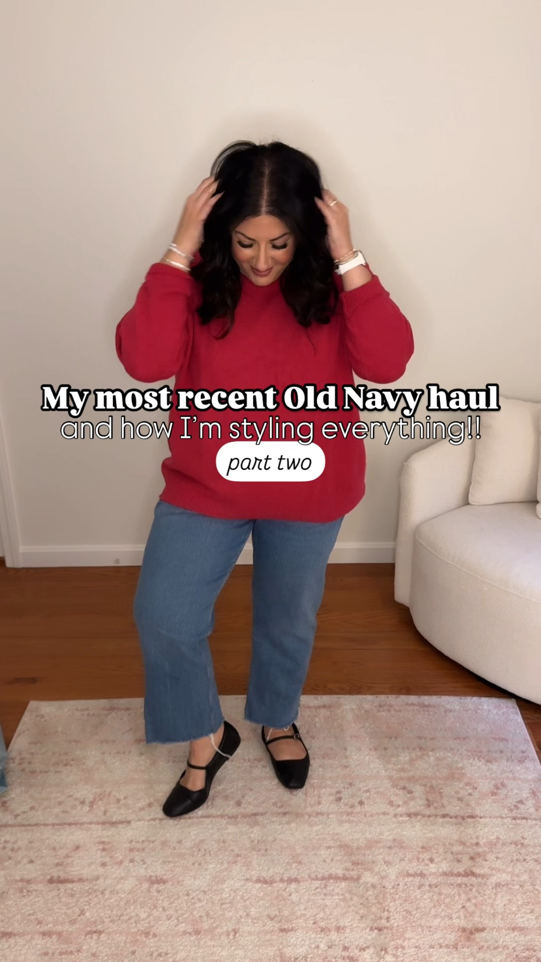 Size XL dark pink sweater (runs oversized) 
Size 14 jeans 
Size L v neck sweaters 
Size XL tee underneath the v neck sweaters 
Size XL pajamas 
Size XL jacket 



#LTKSaleAlert #LTKFindsUnder50 #LTKMidsize