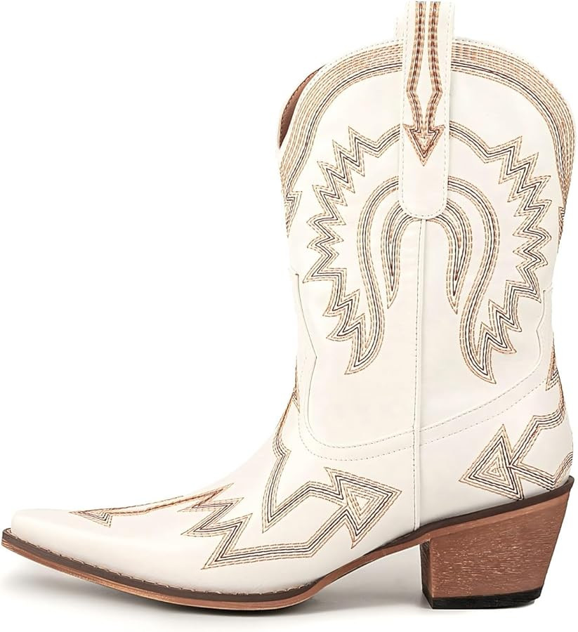 Women's Embroidered Cowgirl Boots Calf Thick Heels Pointed Head Country Music Festival Vintage We... | Amazon (US)