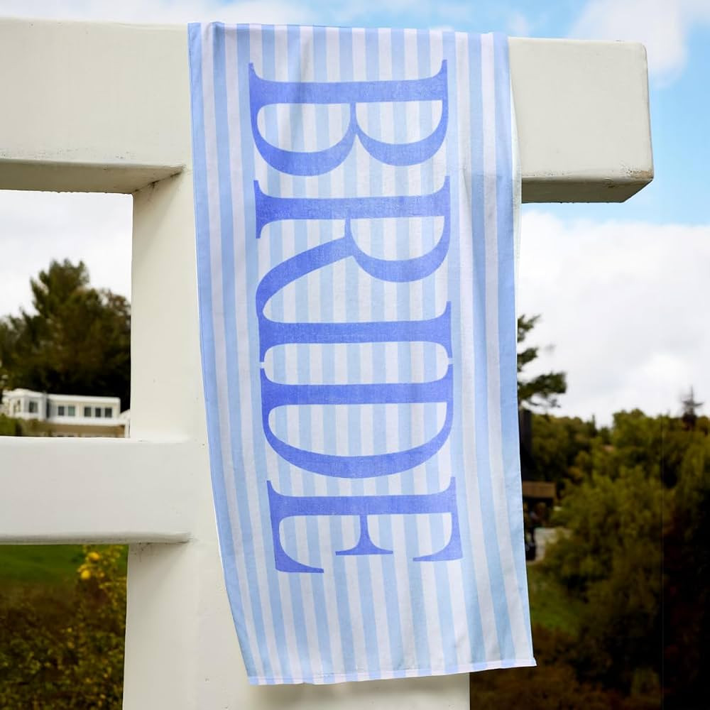 xo, Fetti Bride Blue Stripe Beach Towel - 100% Cotton | Bachelorette Decorations, Coastal Bridal ... | Amazon (US)