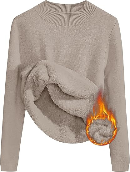 ZESICA Women's Fleece Sherpa Lined Sweater Winter Thermal Shirts 2024 Long Sleeve Mock Neck Slim ... | Amazon (US)