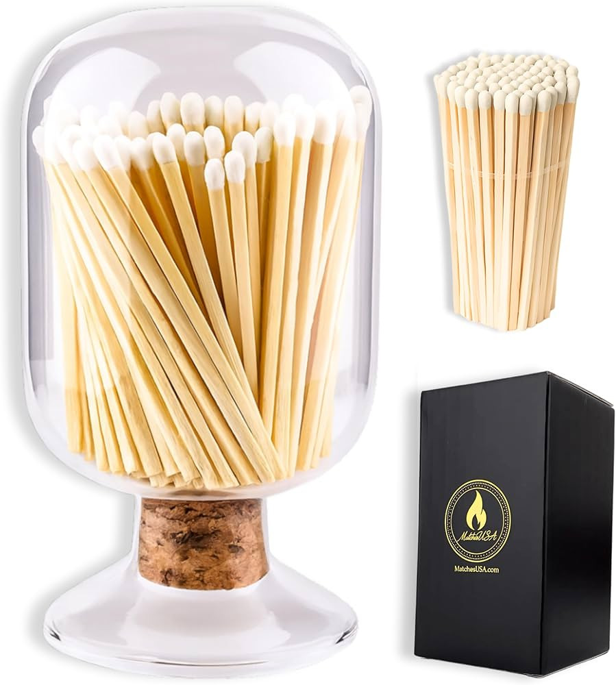 Includes Matches | Decorative Glass Matches Cloche | Bottle Jar Fireplace Candle Match Holder Gif... | Amazon (US)