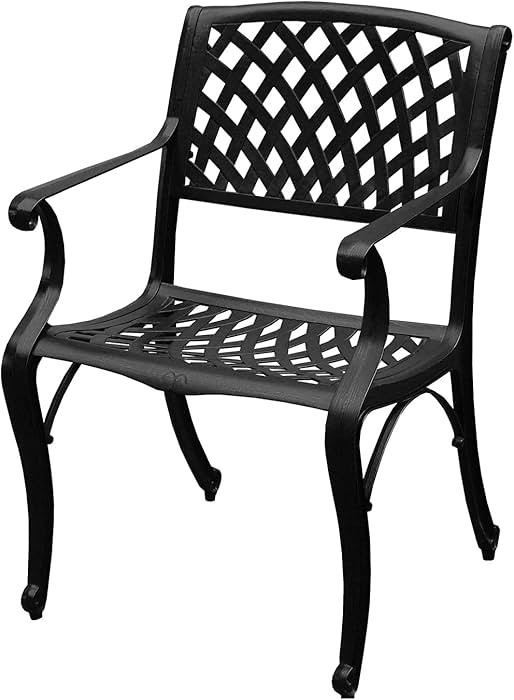 Modern Outdoor Mesh Cast Aluminum Black Patio Dining Chair | Amazon (US)